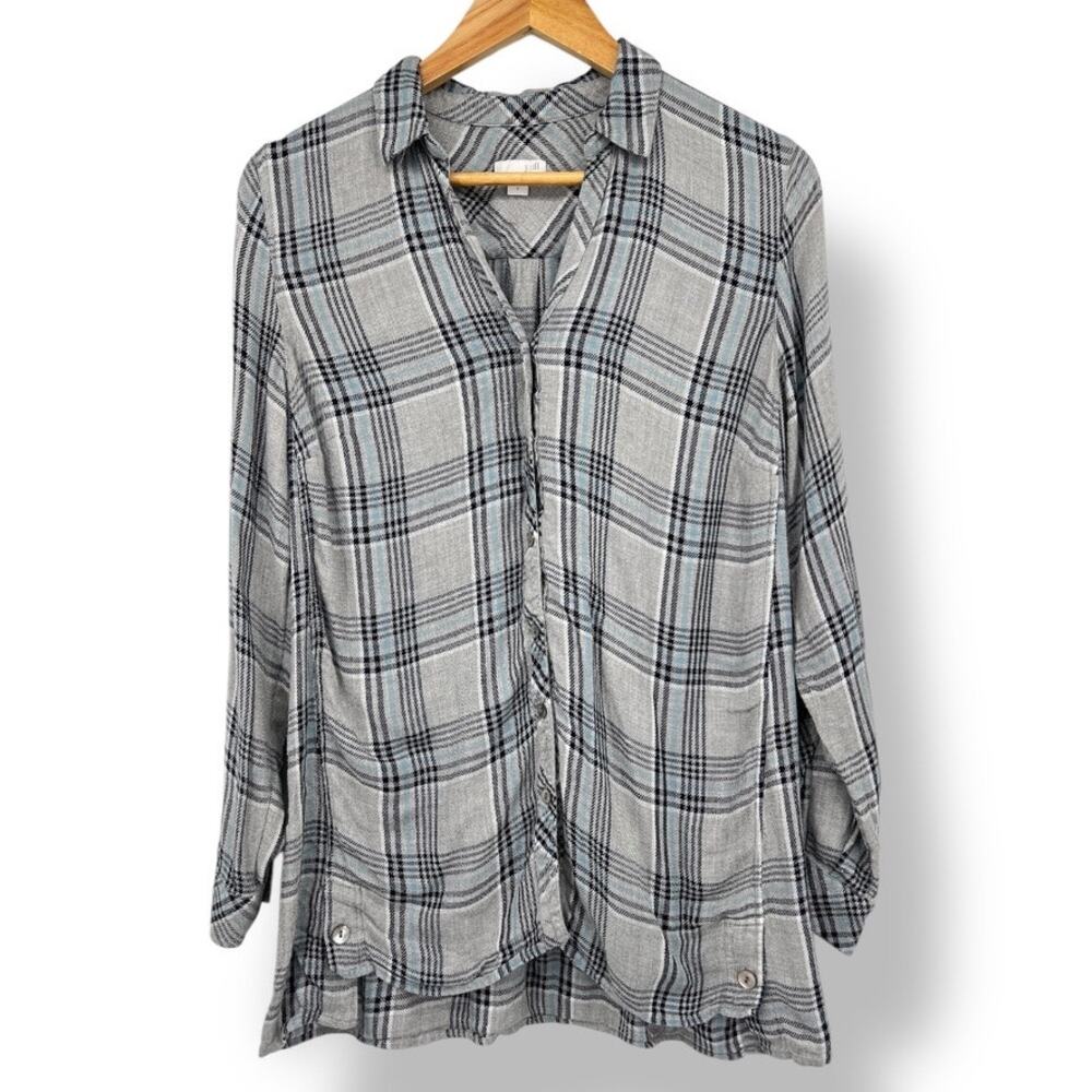J.‎ Jill Blouse Shirt Plaid Button Front Lightweight Gray Women's S Oversized